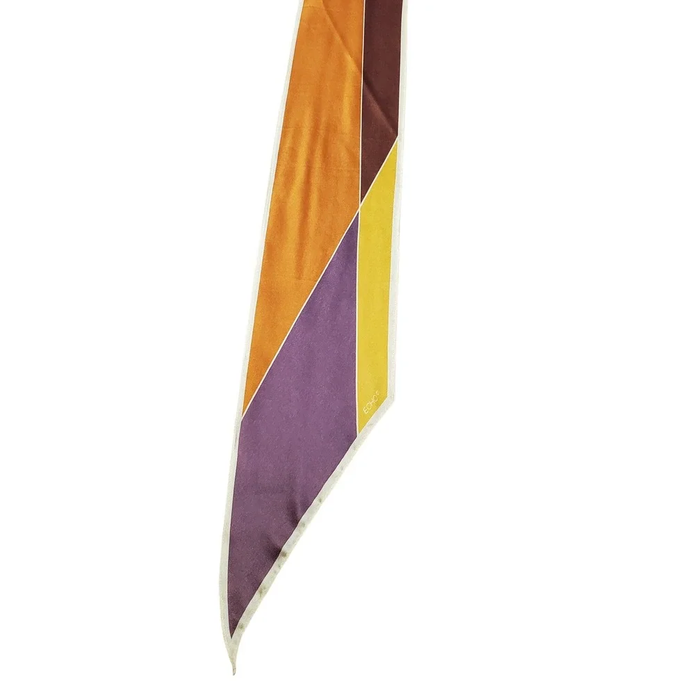 ECHO‎ Geometric Color Block Silk Scarf Brown Orange Purple Yellow Accent
